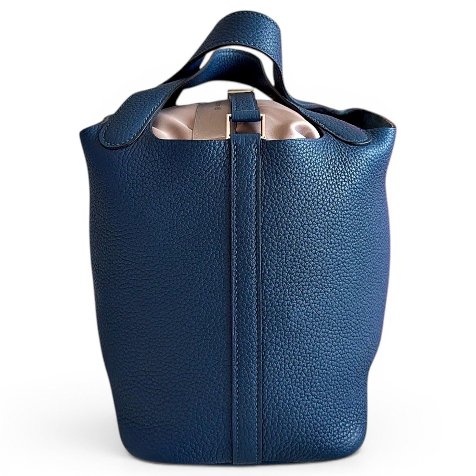 Hermes Picotin 18 Handbag Bleu De Prusse Clemence Leather