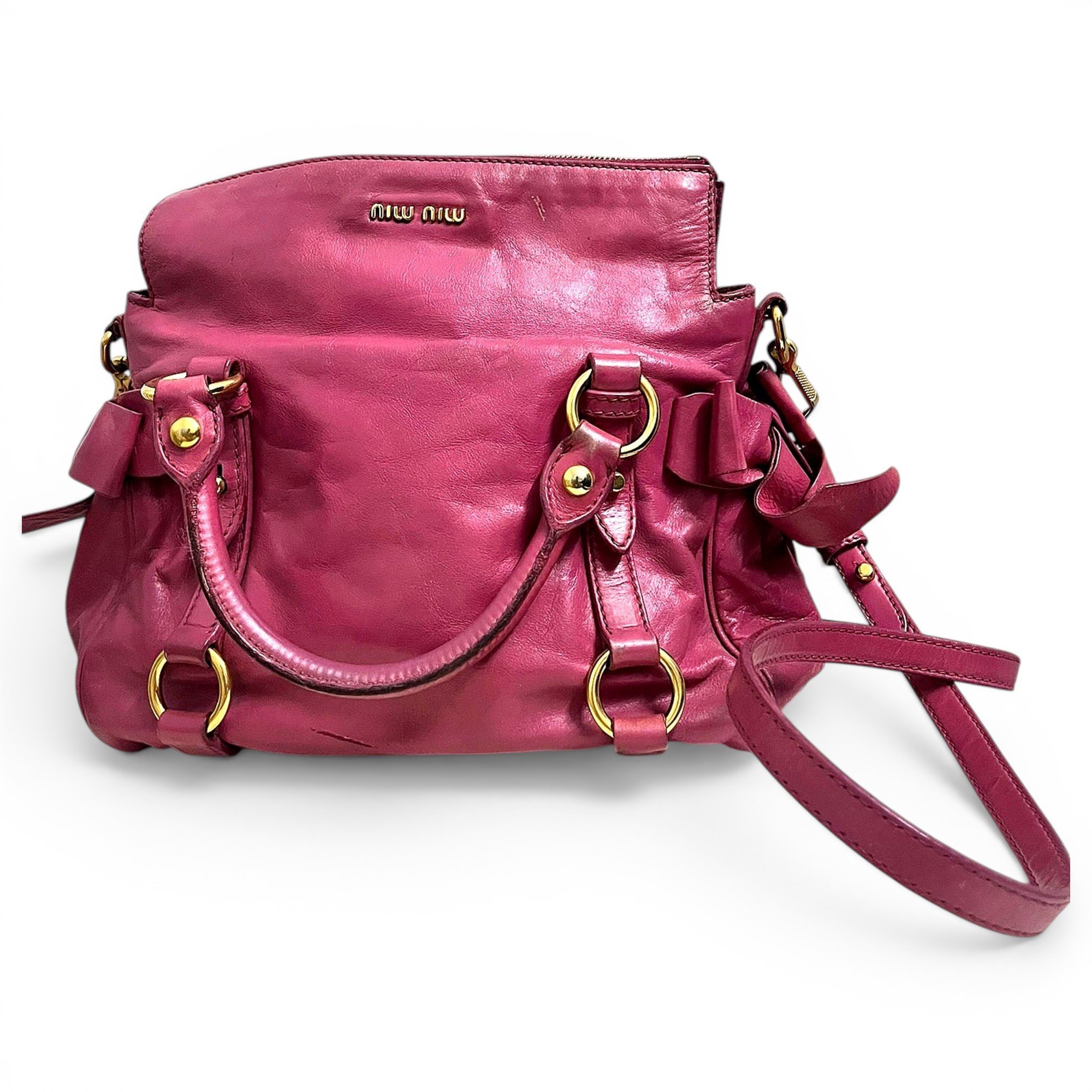 Bow bag leather handbag
