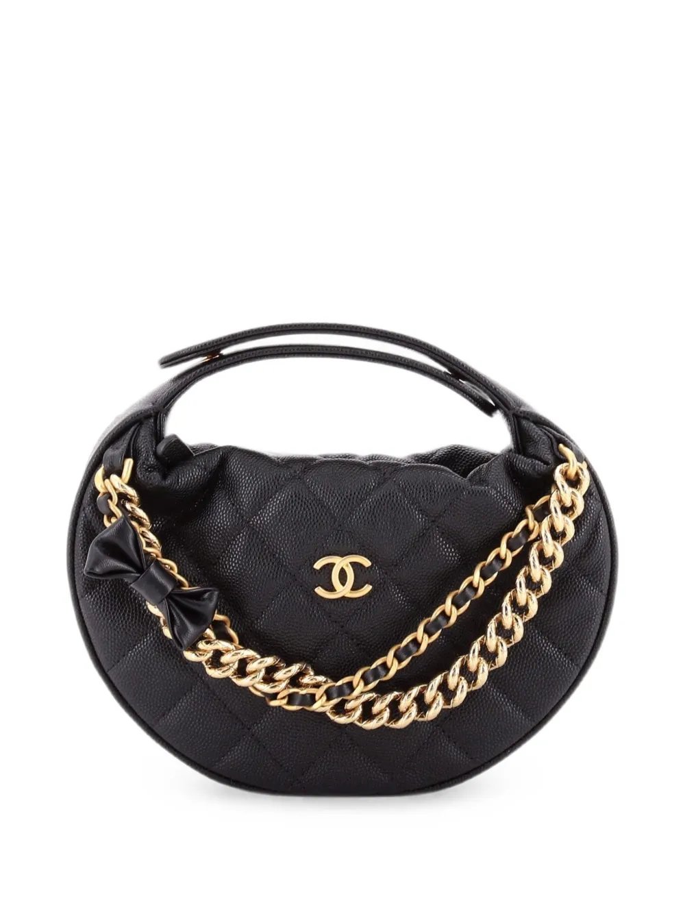 Double Chain Bow Pouch Quilted Caviar Mini hobo bag