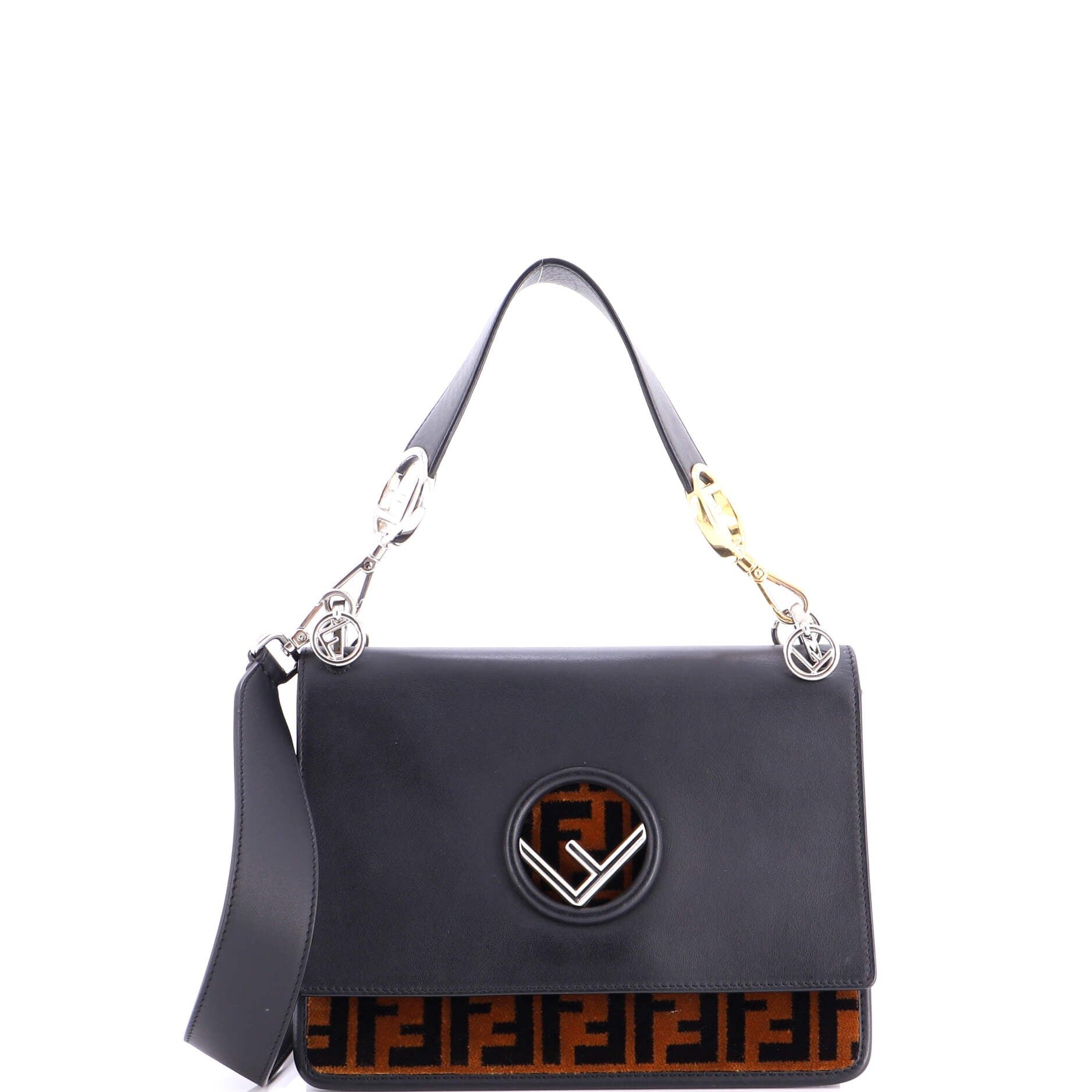Kan I F Shoulder Bag Leather and Zucca Velvet Medium