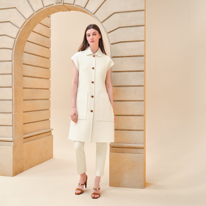 Blanc Naturel Belted Cashmere Long Vest