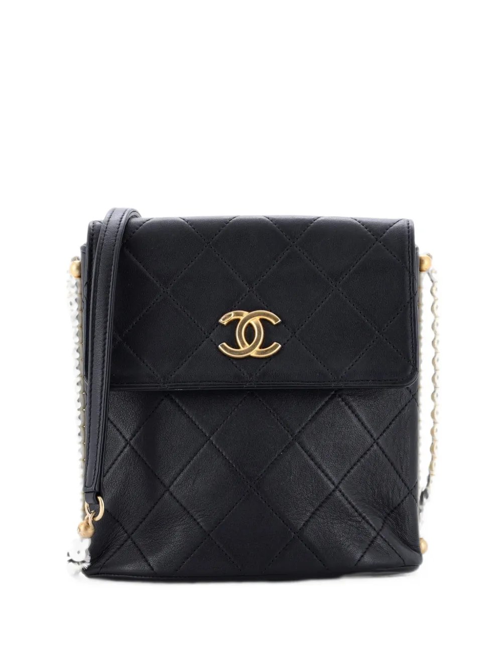 About Pearls Flap Quilted Calfskin Small hobo bag