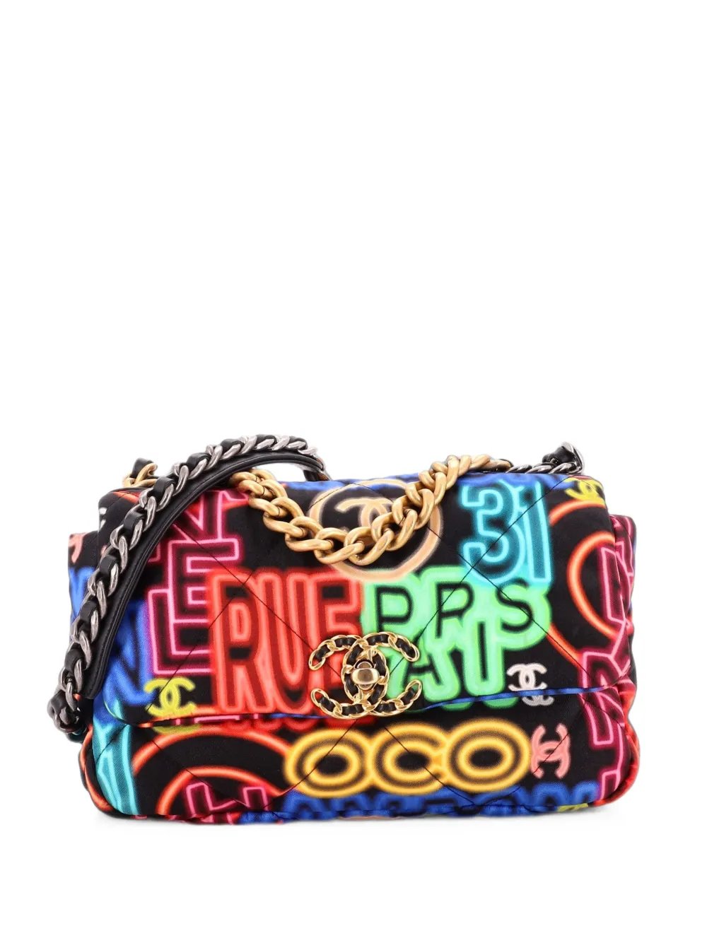 19 Flap Bag Quilted Graffiti Print Fabric Medium crossbody bag