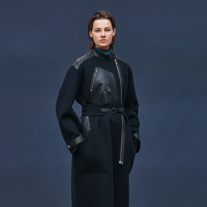Bleu Noir Long Mixed Materials Cashmere Coat