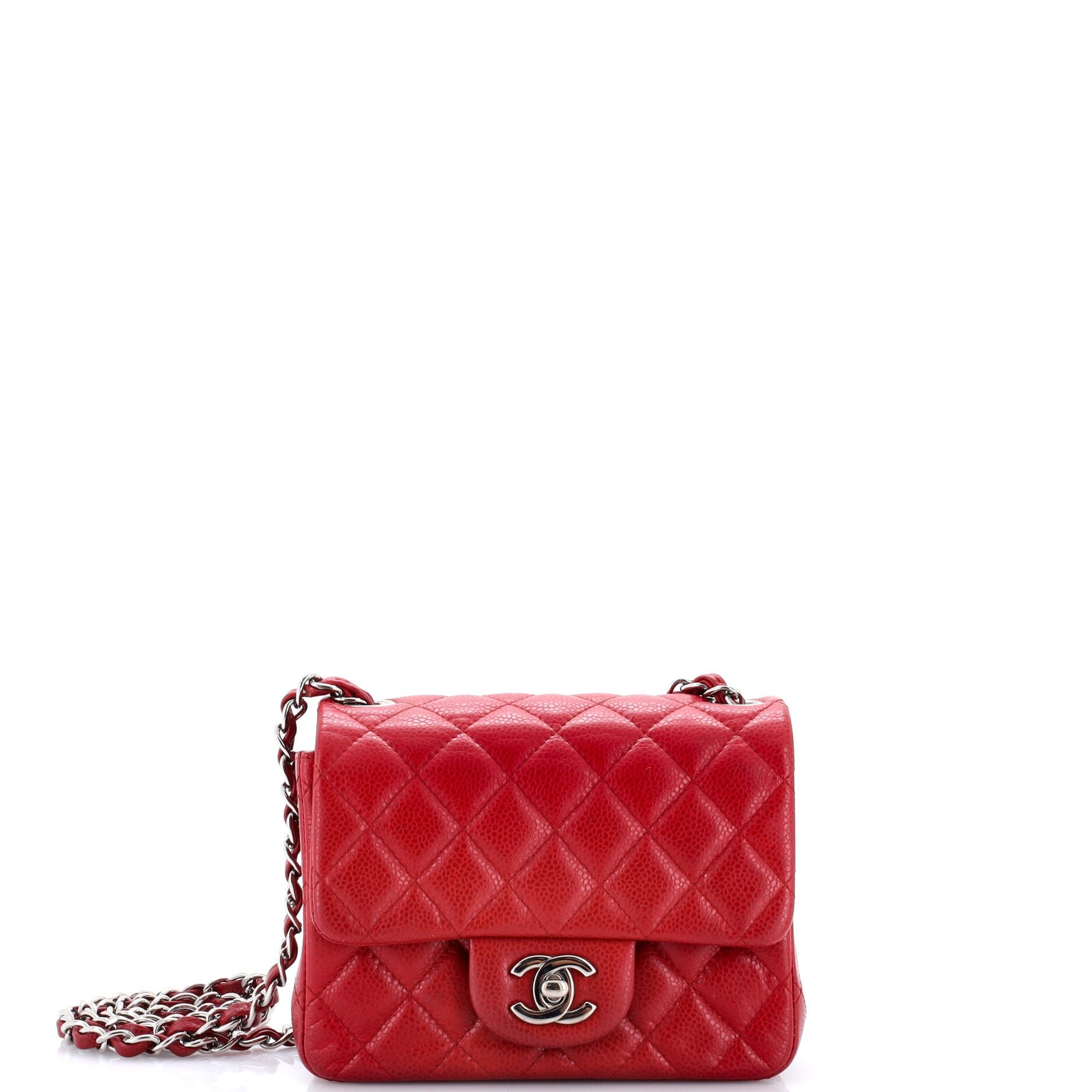 Square Classic Single Flap Bag Quilted Caviar Mini