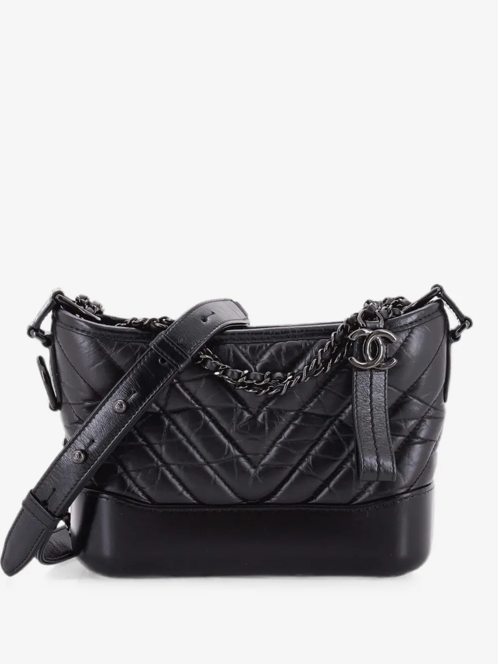 So Black Gabrielle Chevron Aged Calfskin Small hobo bag