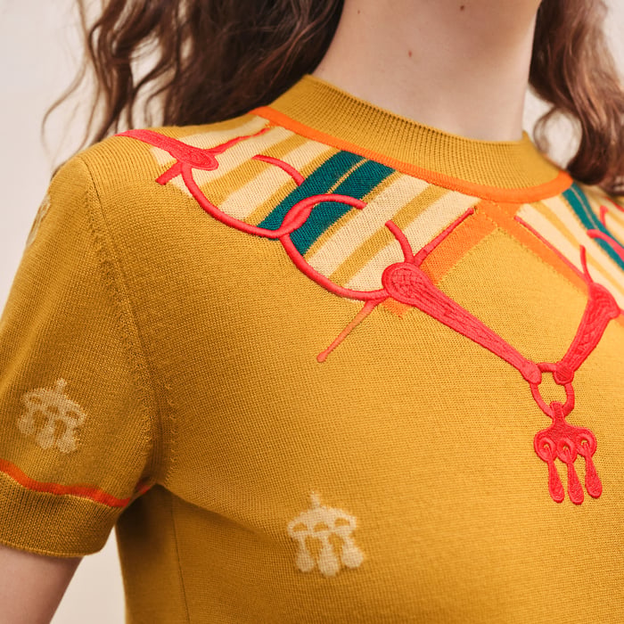 Jaune Gingembre "Mors a Jouets" Embroidered Short-sleeve Sweater