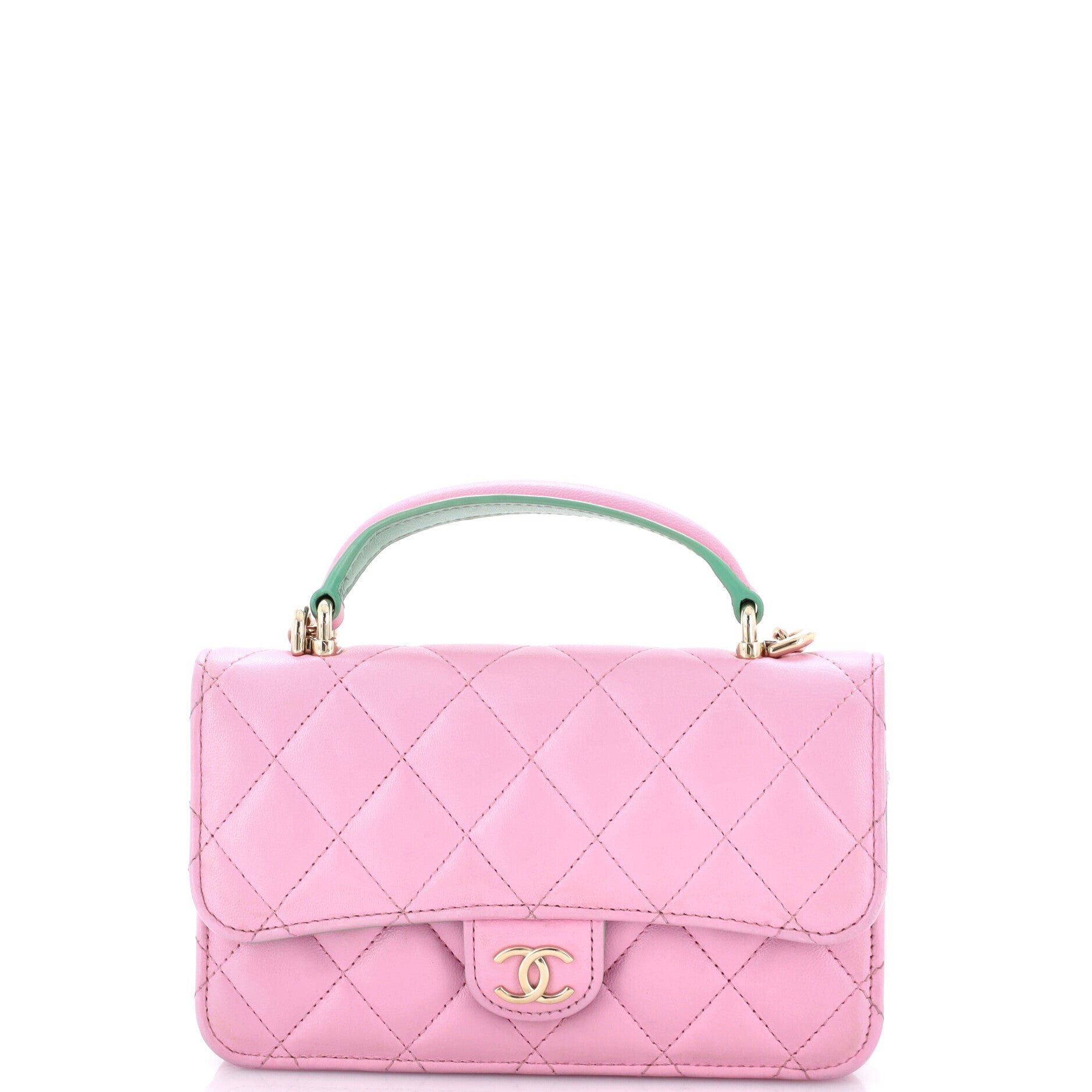 Classic Top Handle Flap Phone Holder with Chain Quilted Lambskin