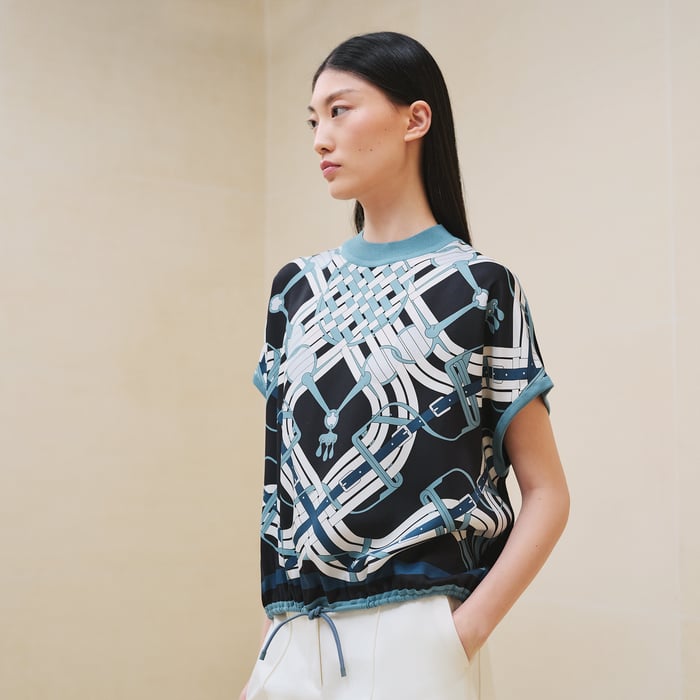 "Mors a Jouets Detoure" short-sleeve twillaine sweater