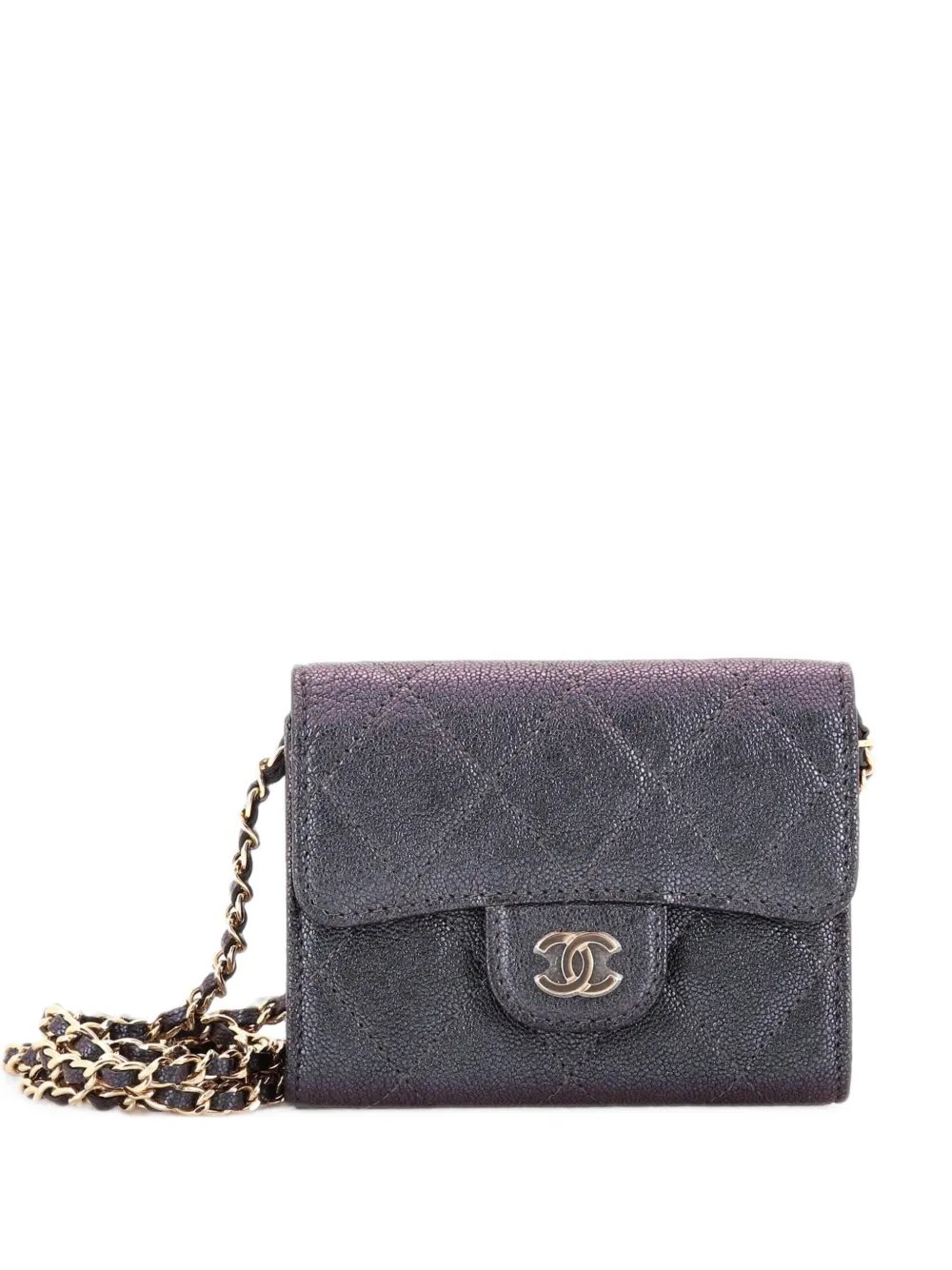Classic Flap Card Holder on Chain Quilted Iridescent Caviar Mini crossbody bag