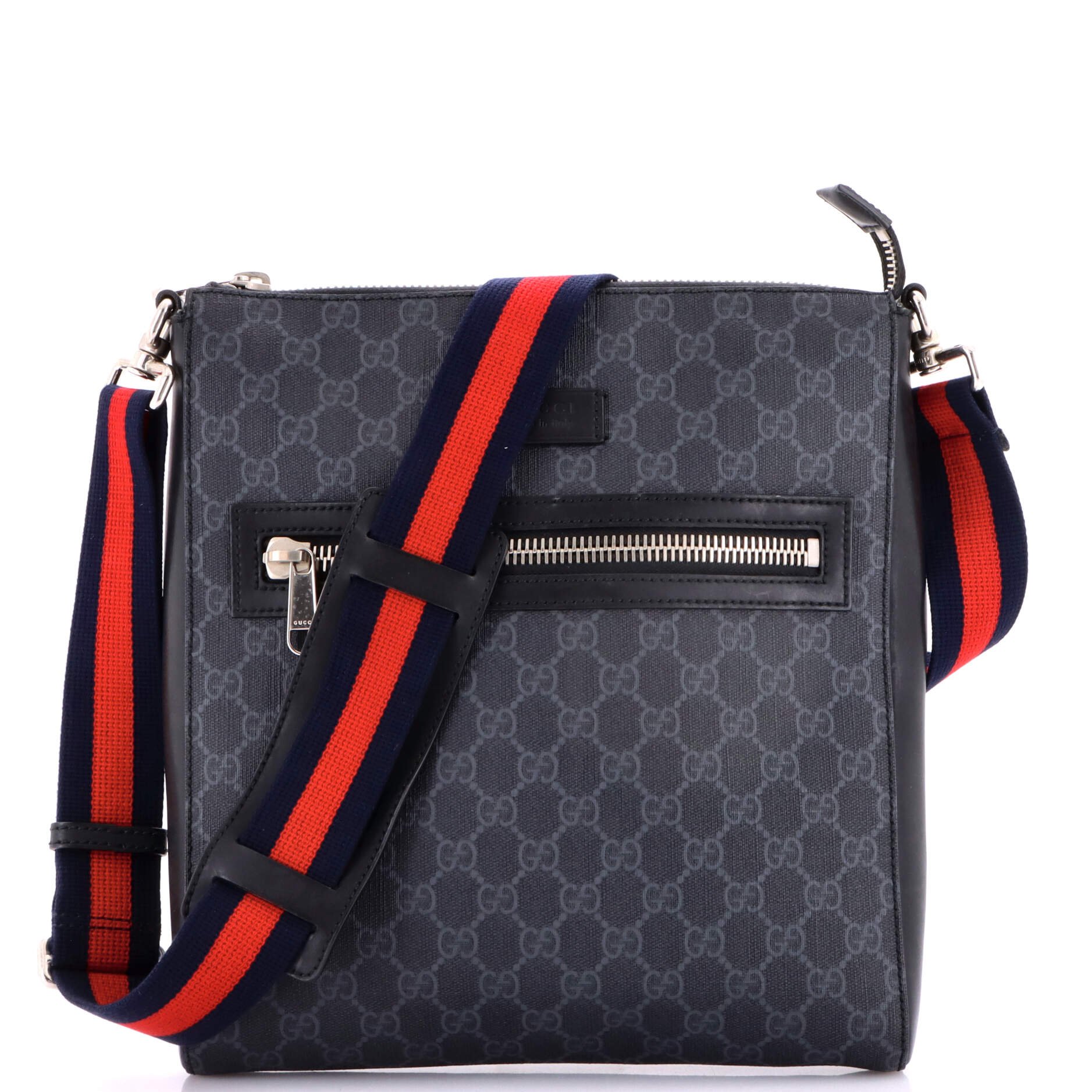 Web Strap Front Zip Messenger Bag GG Coated Canvas Medium