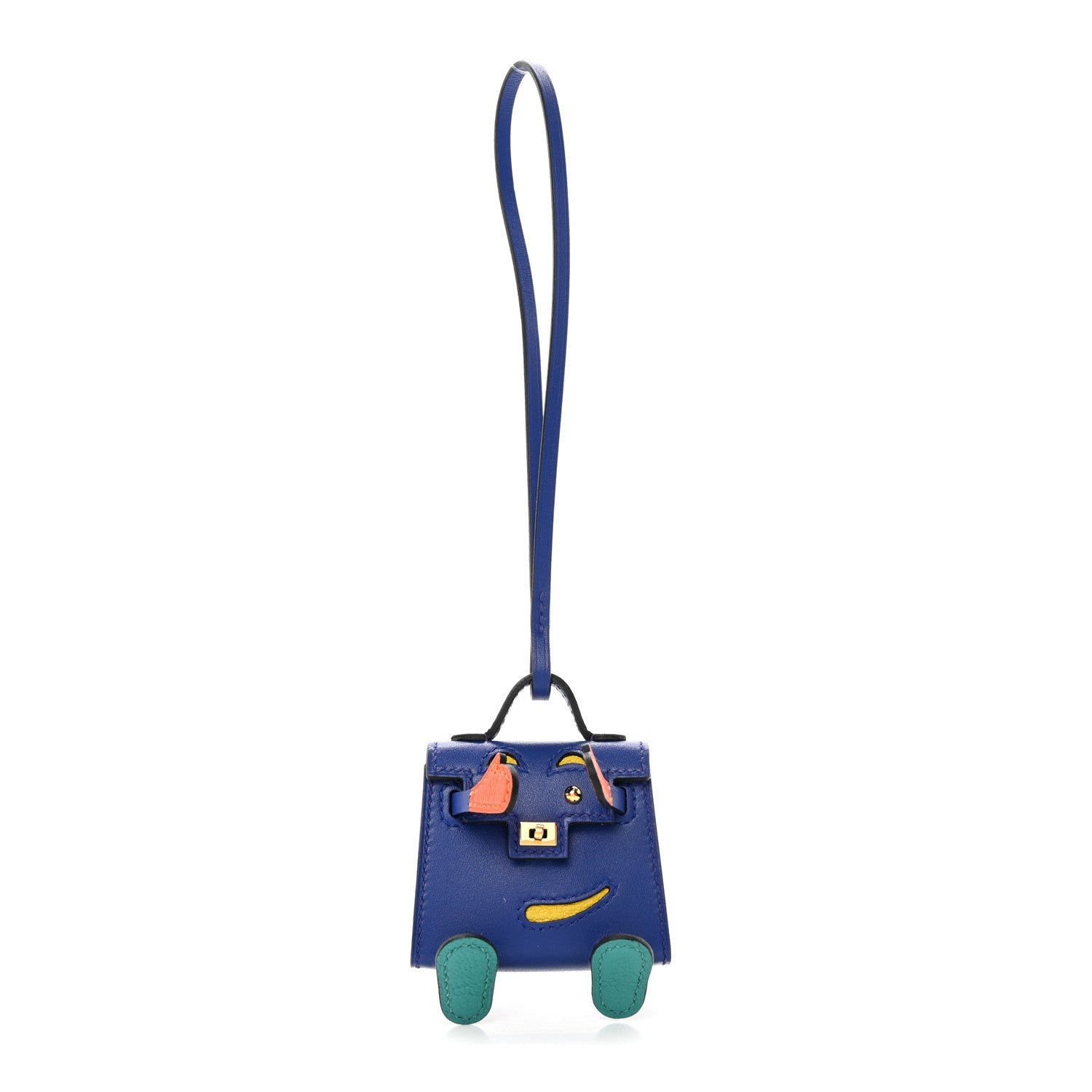 Hermes Tadelakt Chevre Mysore Kelly Quelle Idole Bag Charm Bleu Electrique Feu