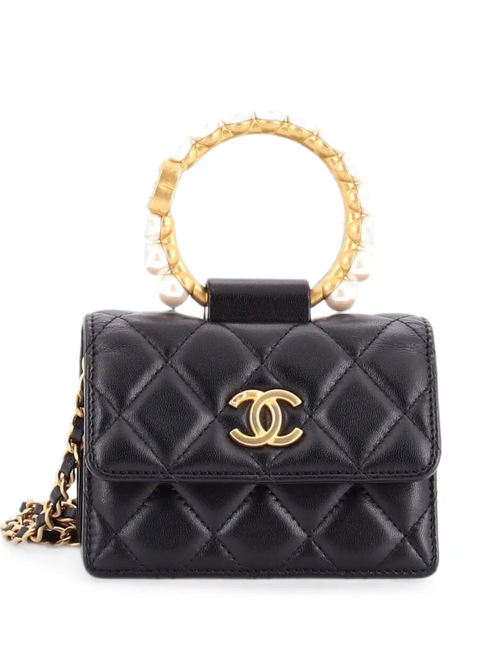 Pearl Crown with Chain Quilted Lambskin clutch bag