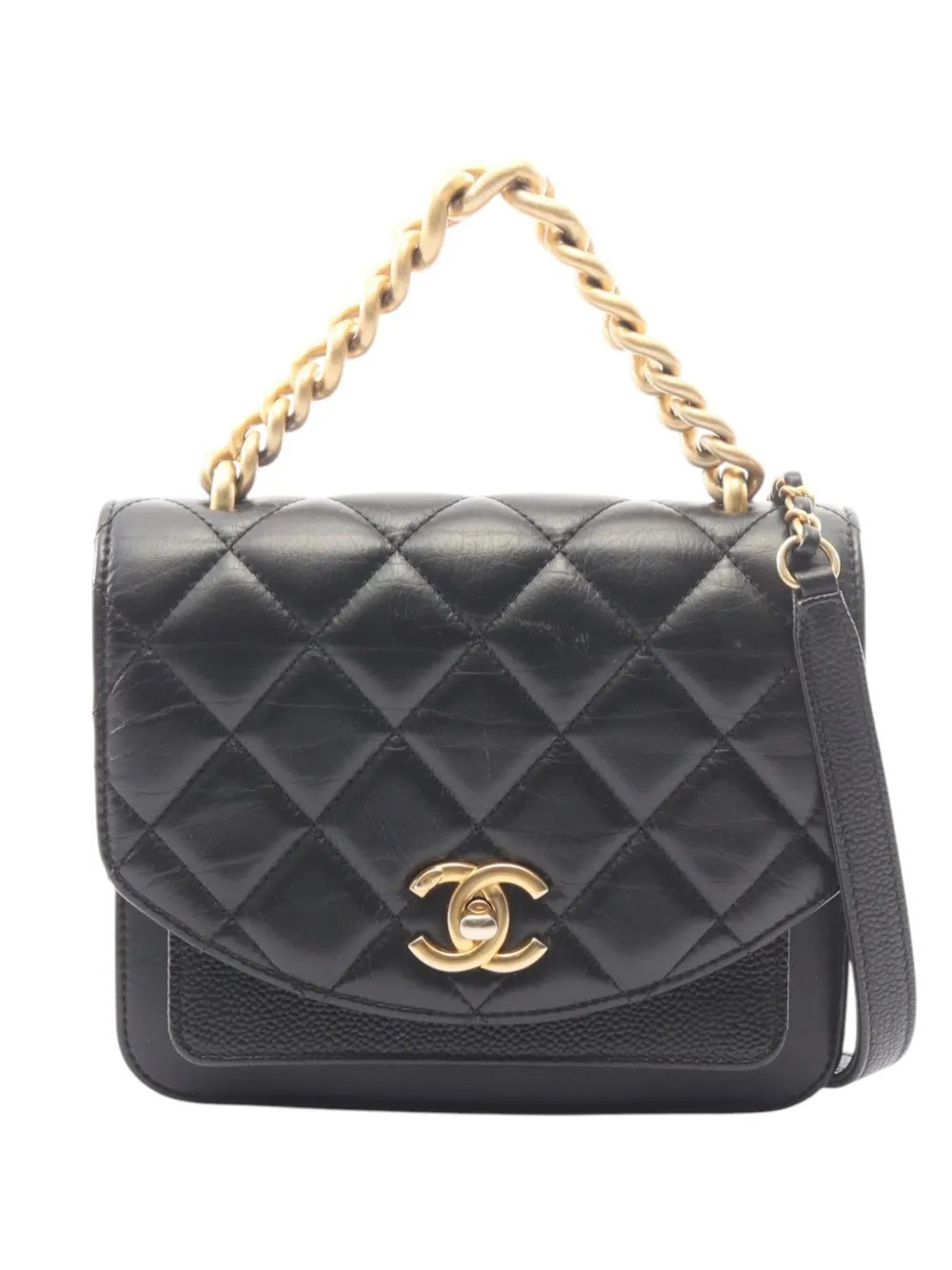 2019 Mini Quilted Aged Calfskin and Caviar Chain Handle Flap satchel