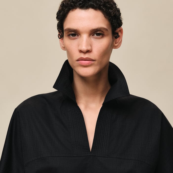 Noir Cropped Polo Blouse