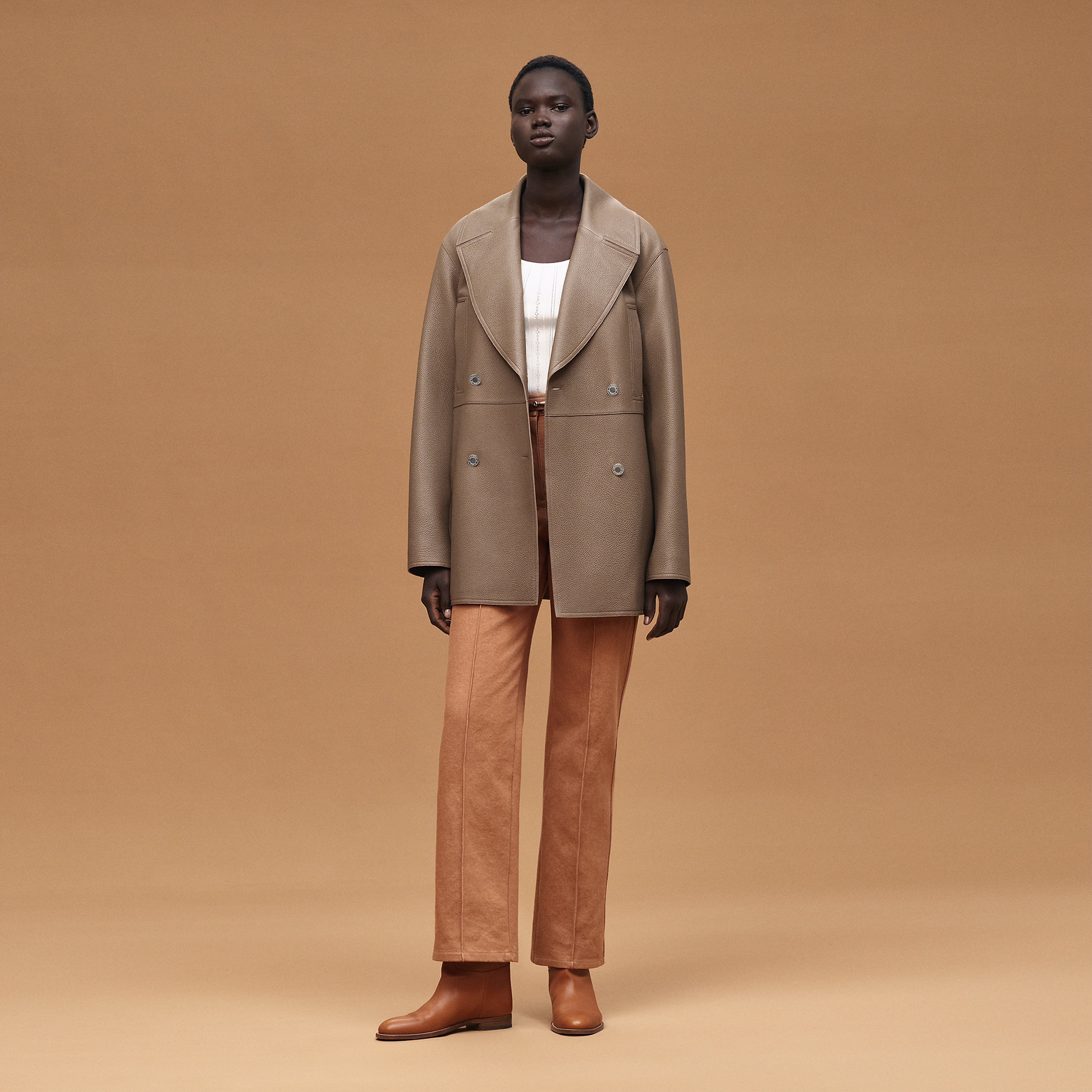 Leather pea coat