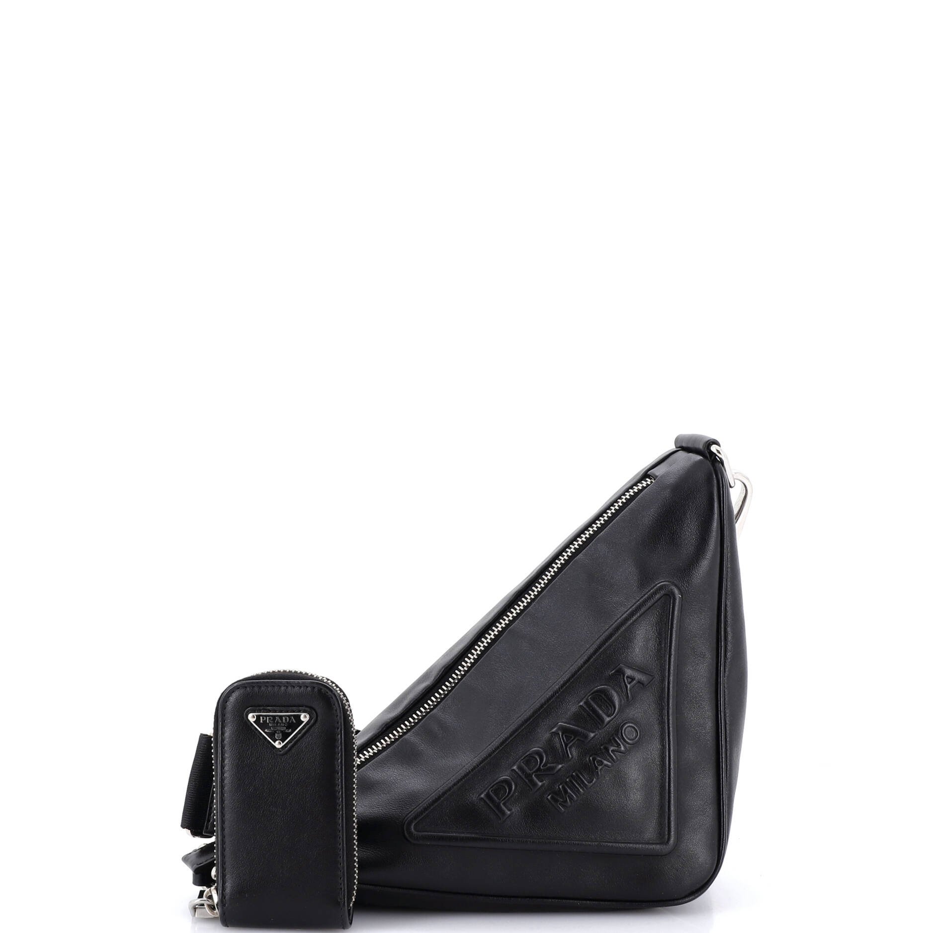 Triangle Logo Zip Crossbody Bag Embossed Leather Mini