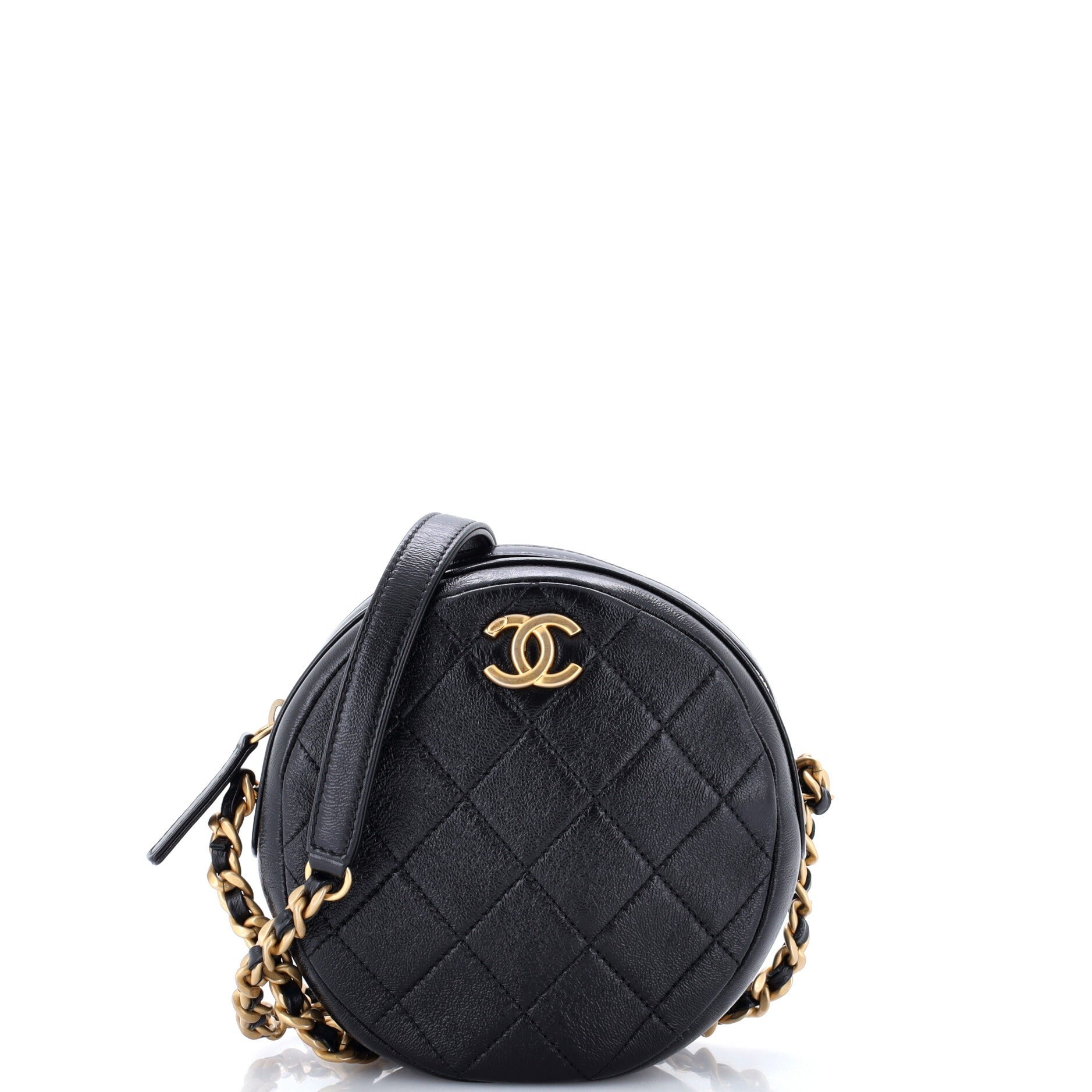 Round Chain Crossbody Bag Quilted Caviar Small