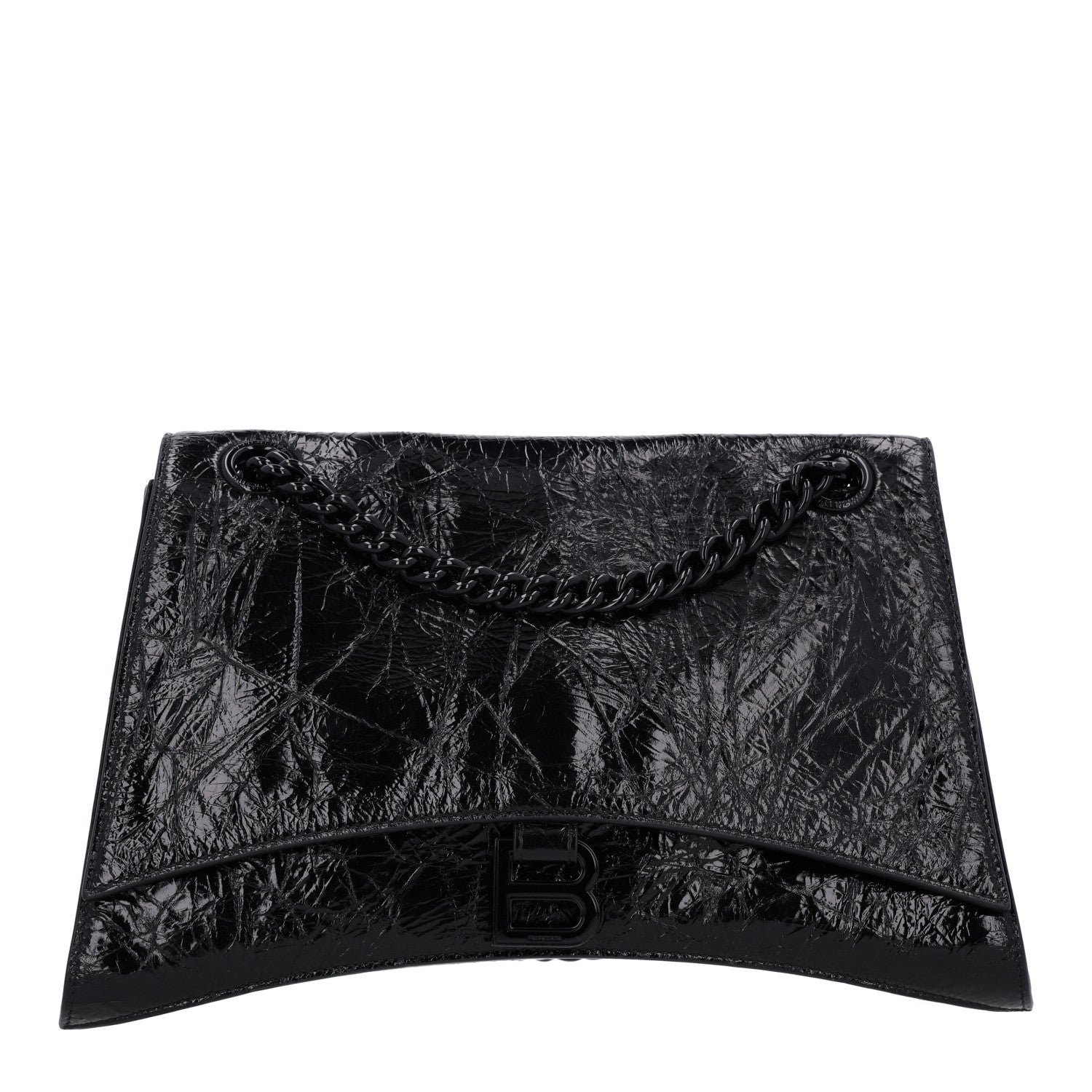 Balenciaga Crushed Calfskin Monochrome Medium Crush Chain Bag Black