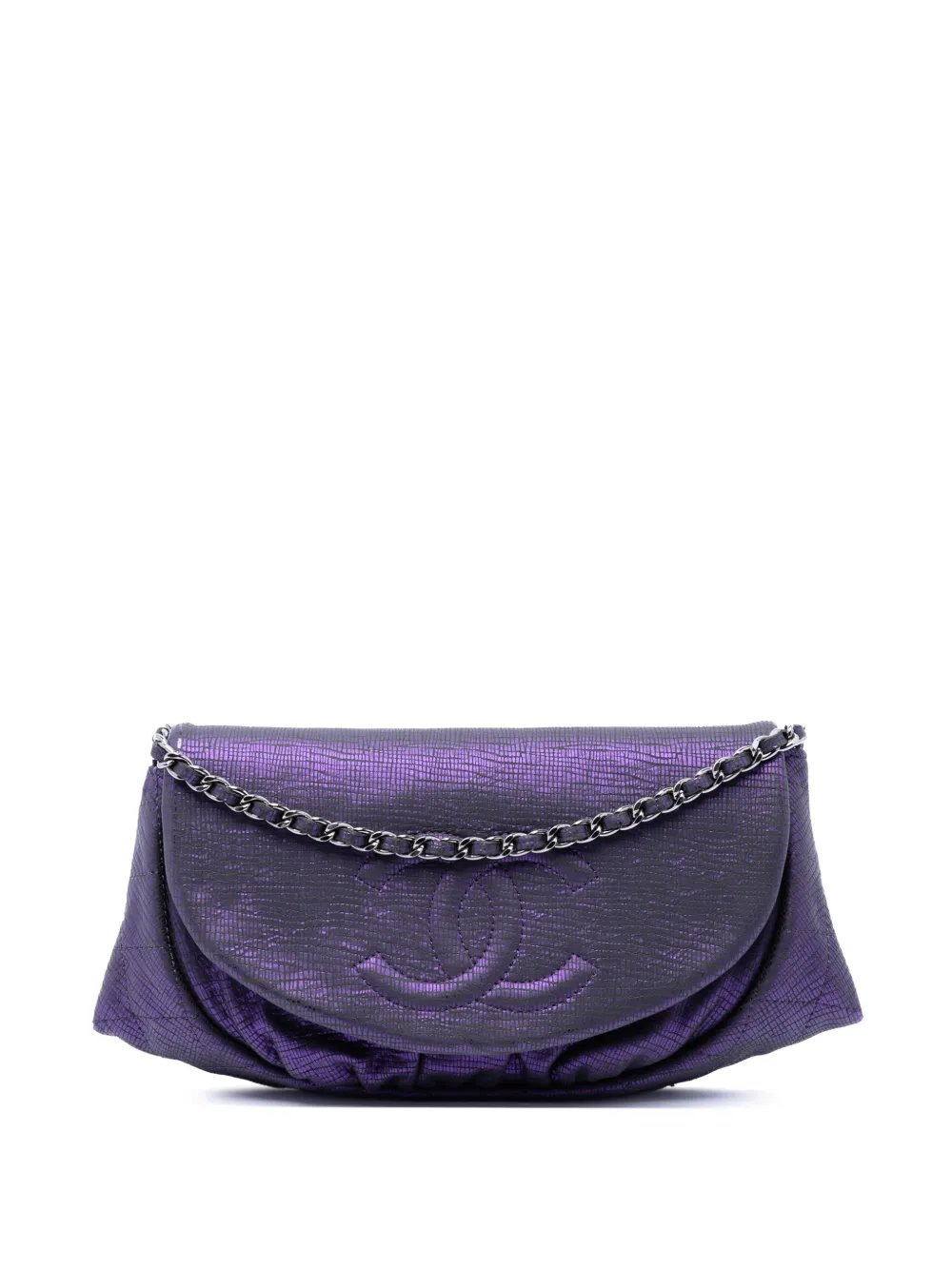 2013-2014 CC Metallic Crackling Lizard Printed Leather Half Moon Wallet on Chain crossbody bag