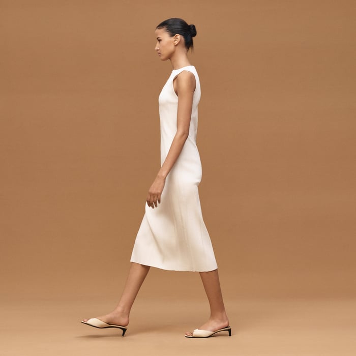 Blanc Céramique Long Sleeveless Dress