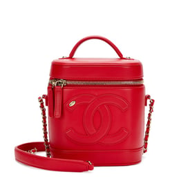 Chanel Red Lambskin Top Handle Vanity Case Pale Gold Hardware, 2019