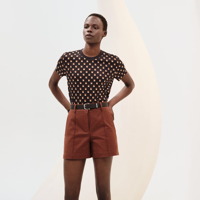 Marron Cachou "Clou Médor Interlock" Straight T-shirt
