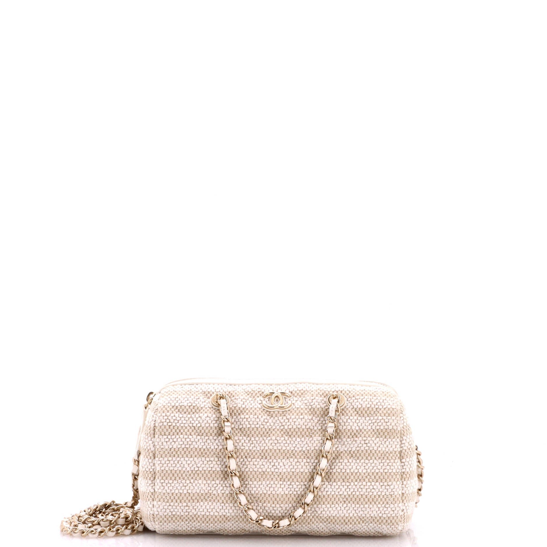 Barrel Clutch with Chain Quilted Striped Fabric