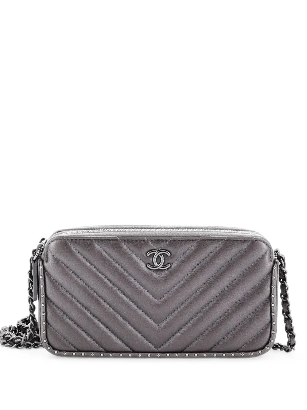 Double Zip Clutch with Chain Chevron Lambskin with Studded Detail crossbody bag