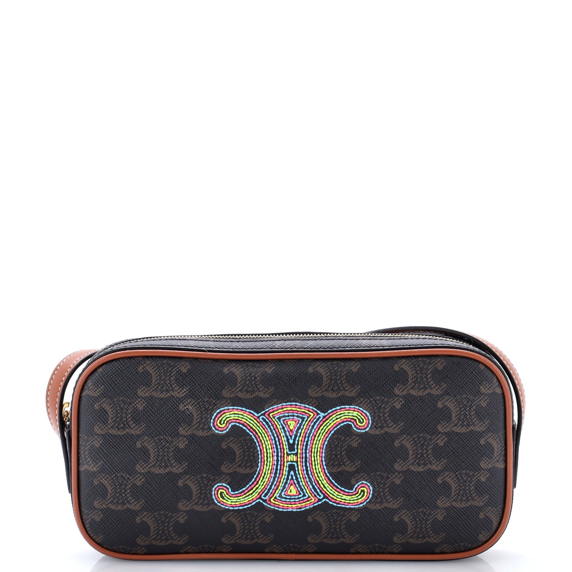 Cuir Triomphe Camera Shoulder Bag Embroidered Triomphe Coated Canvas with Leather Small