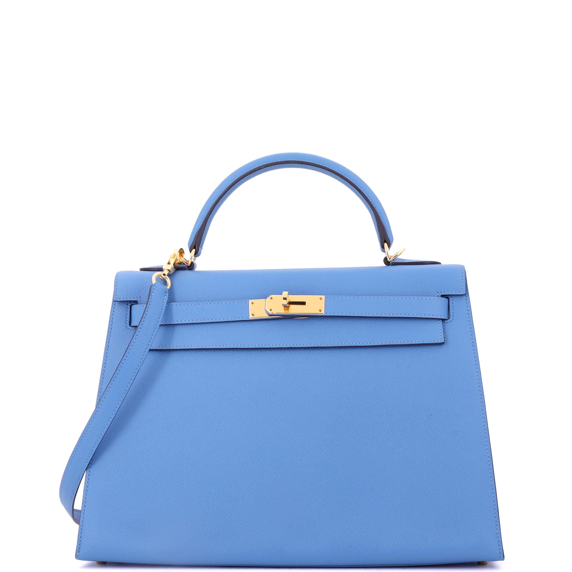 Hermes Kelly Handbag Bleu Paradis Epsom with Gold Hardware 32