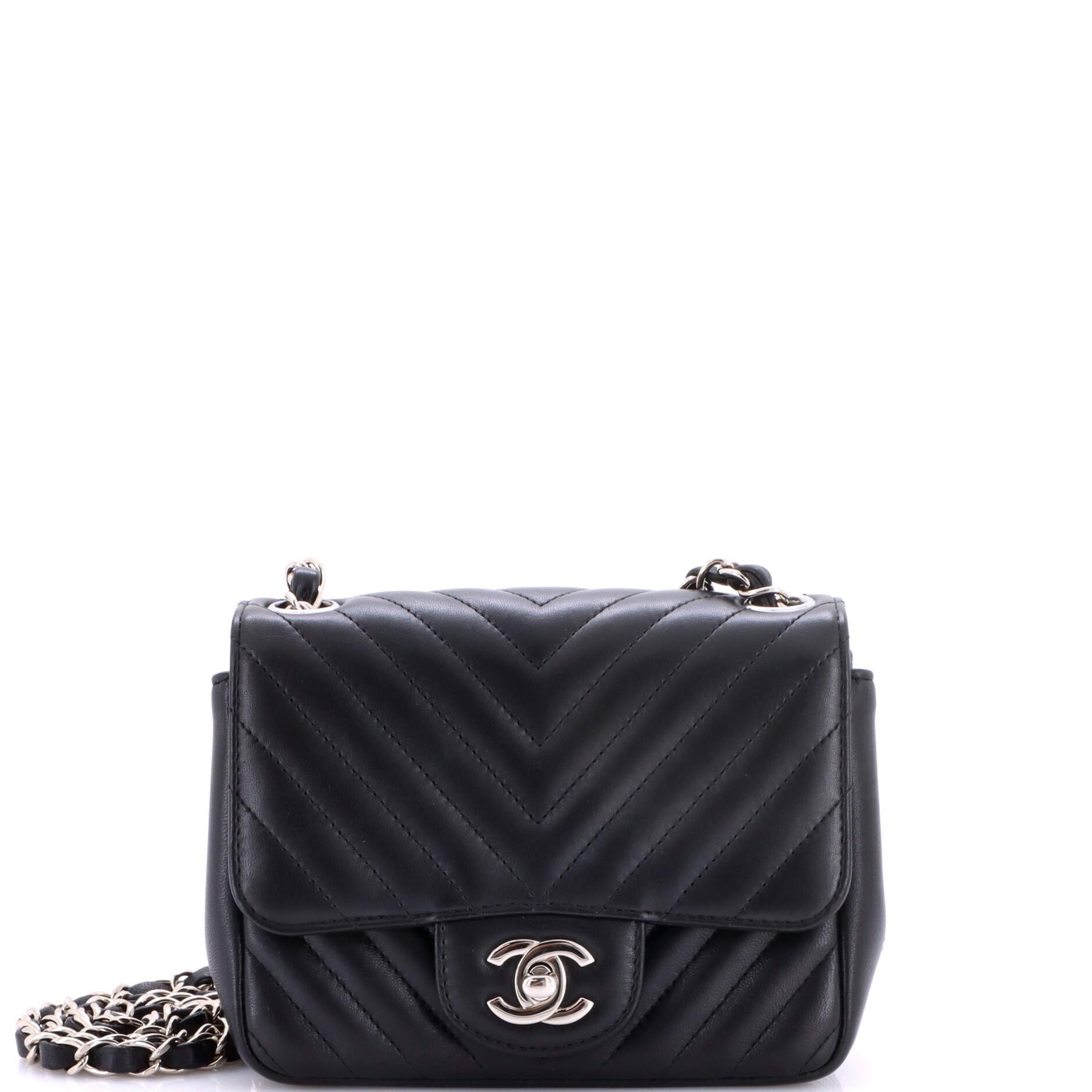 Square Classic Single Flap Bag Chevron Lambskin Mini