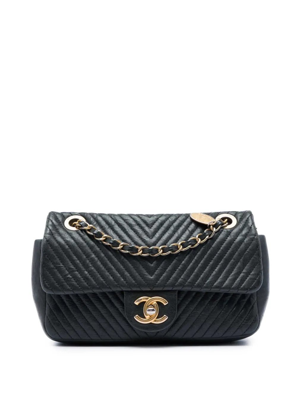2014-2015 Small Chevron Wrinkled Calfskin Medallion Charm Surpique Flap shoulder bag