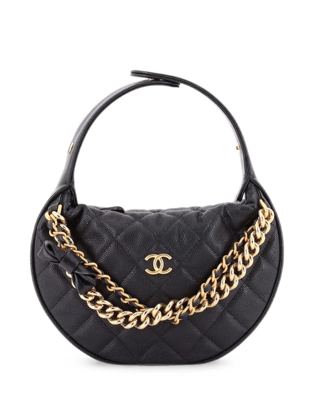 Double Chain Bow Pouch Quilted Caviar Mini hobo bag