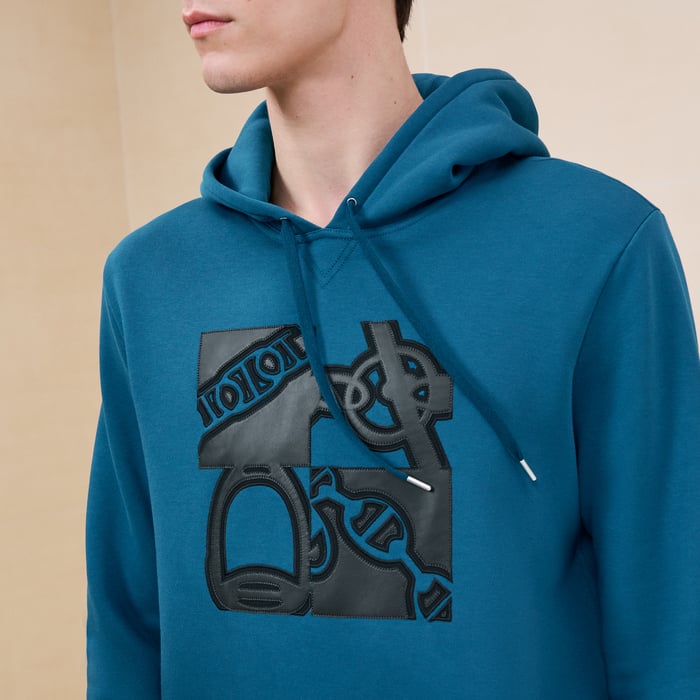 Pétrole "Metallerie Au Carre" Hooded Sweater With Leather Detail