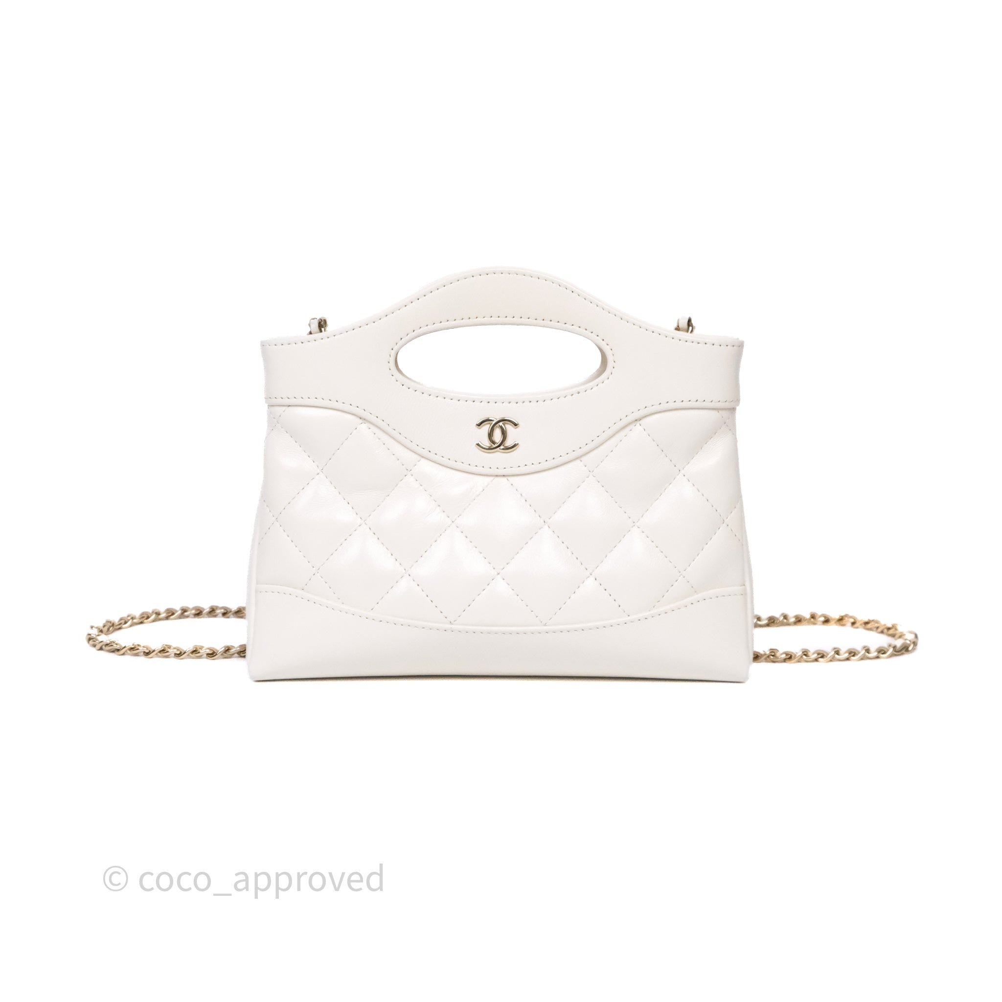 Chanel Nano 31 White Shiny Calfskin Gold Hardware
