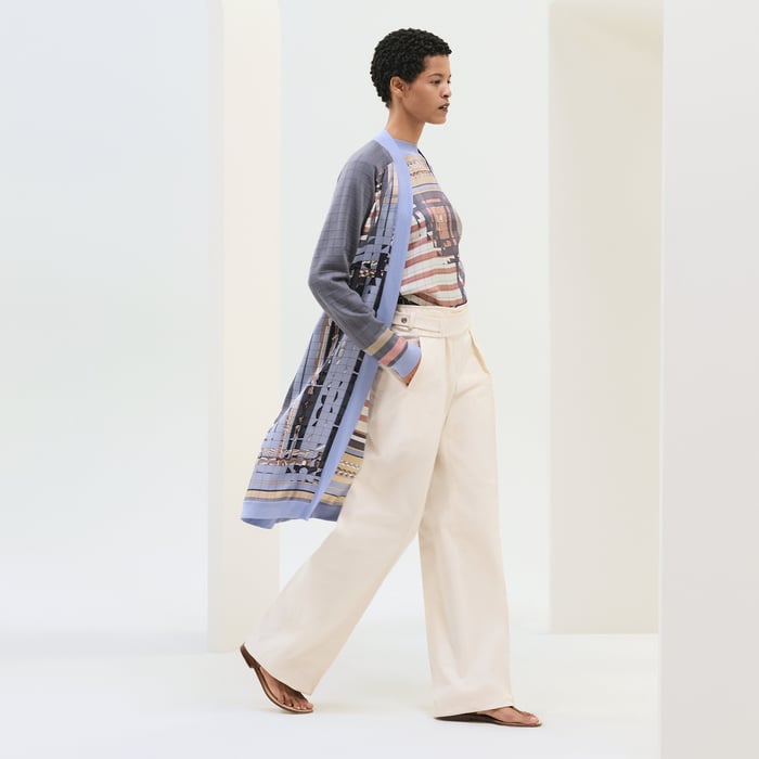 Bleu Grignon "Coaching Deja Vu" Long-sleeve Twillaine Cardigan