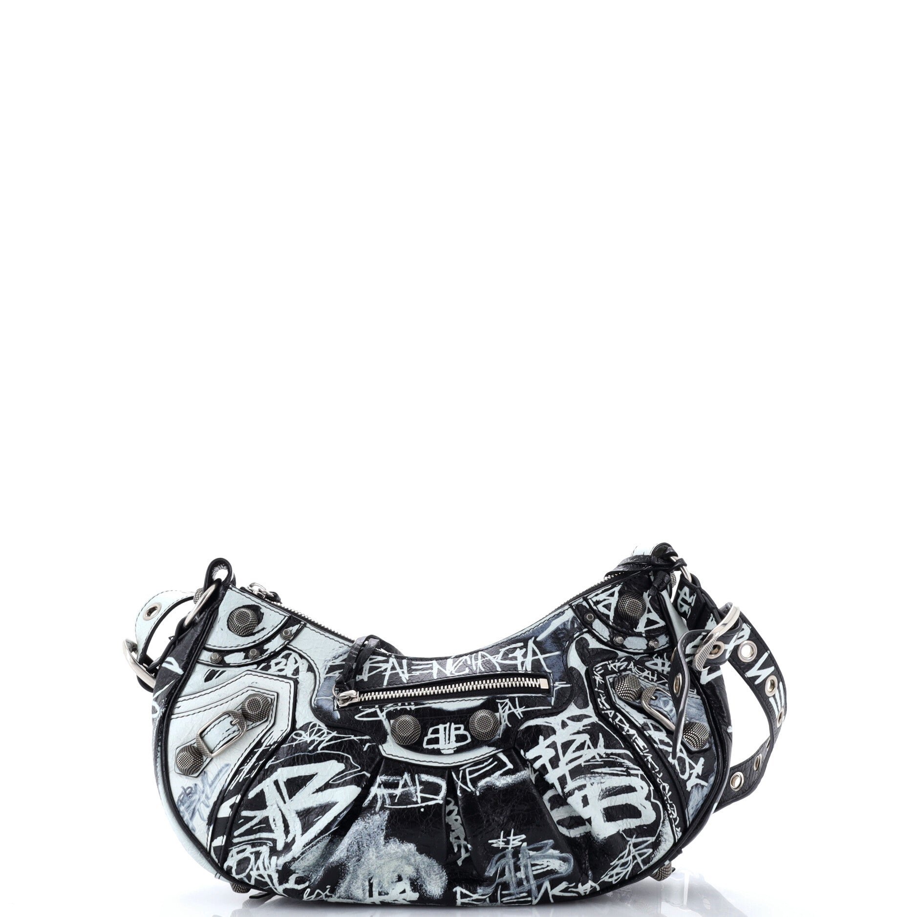 Balenciaga Le Cagole Graffiti Giant Studs Shoulder Bag Leather Small
