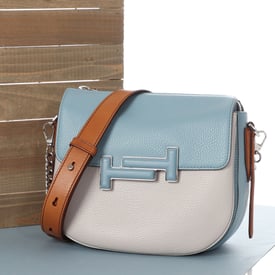 Tod's Tod's Blue, White, and Tan Double T Shoulder Bag