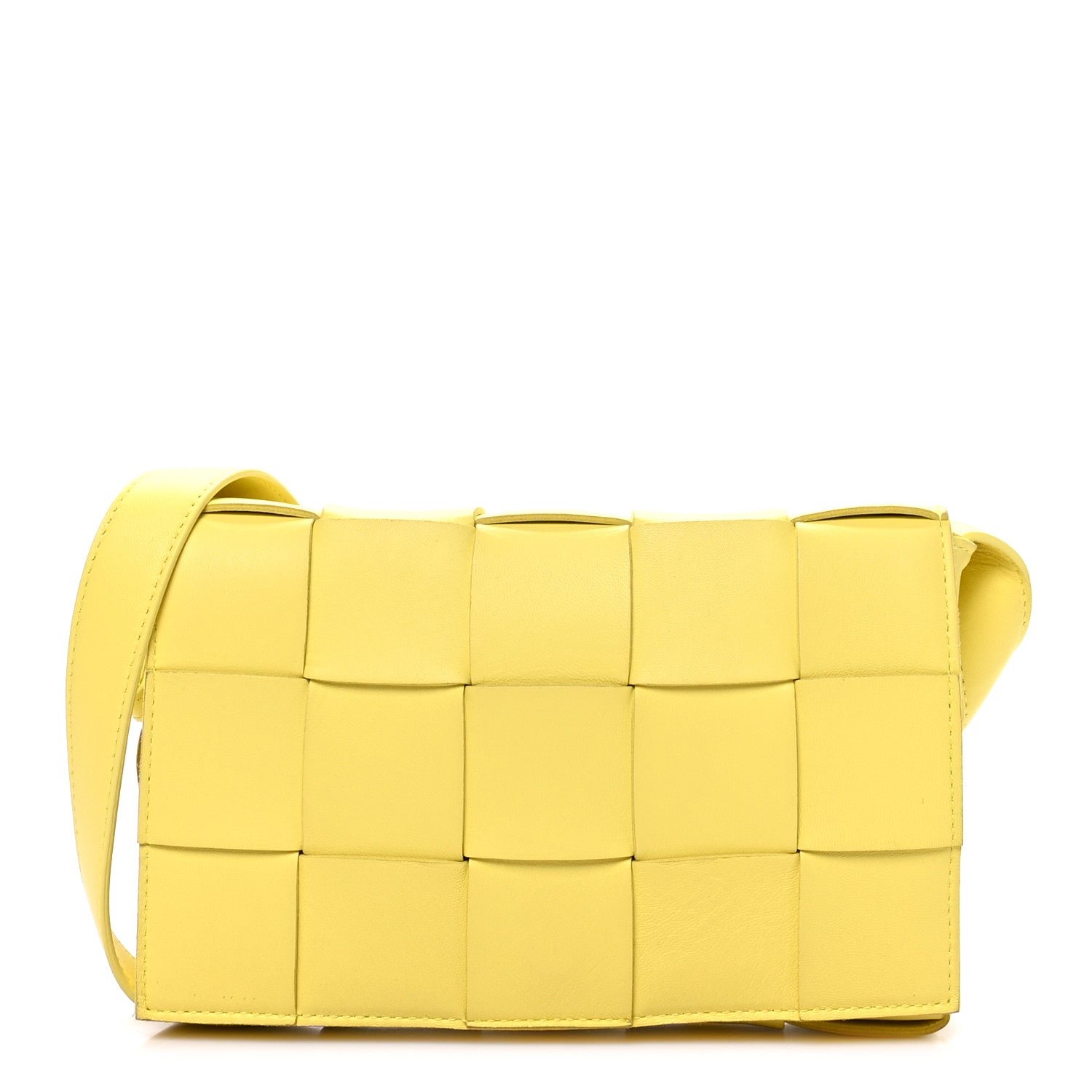 Bottega Veneta Lambskin Maxi Intrecciato Cassette Crossbody Bag Lemonade