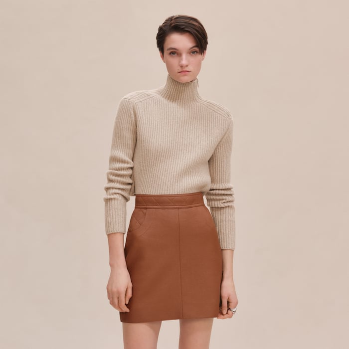 Marron Fauve Miniskirt With Quilted Detail