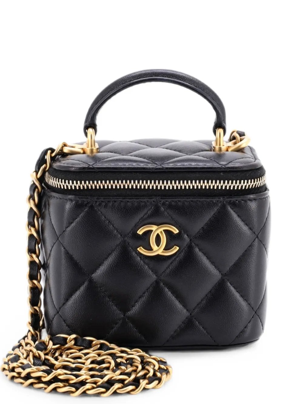 Classic Top Handle Vanity Case with Chain Quilted Lambskin Mini crossbody bag