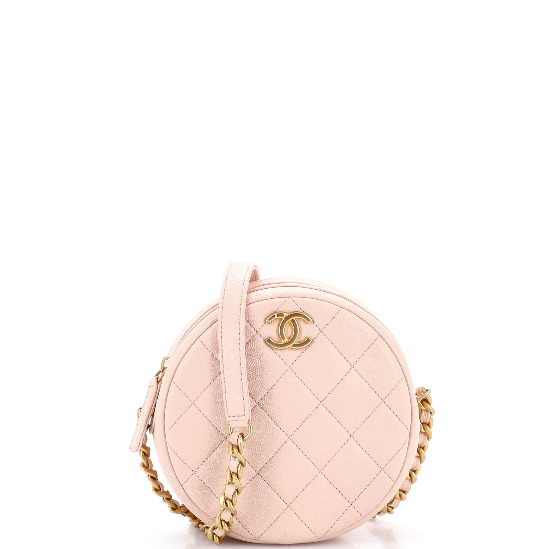 Round Chain Crossbody Bag Quilted Caviar Small