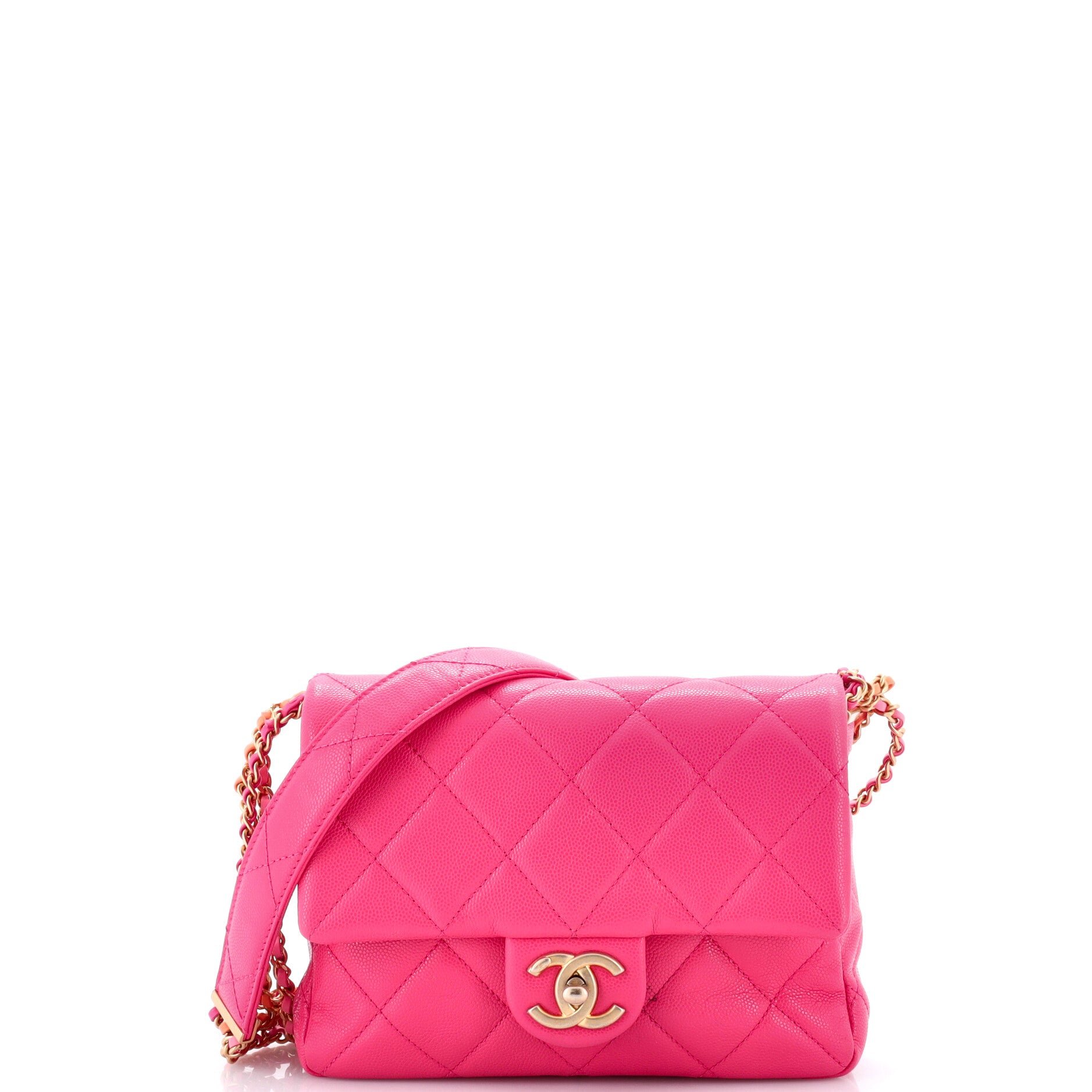 Twist Your Buttons Flap Bag Quilted Caviar Small