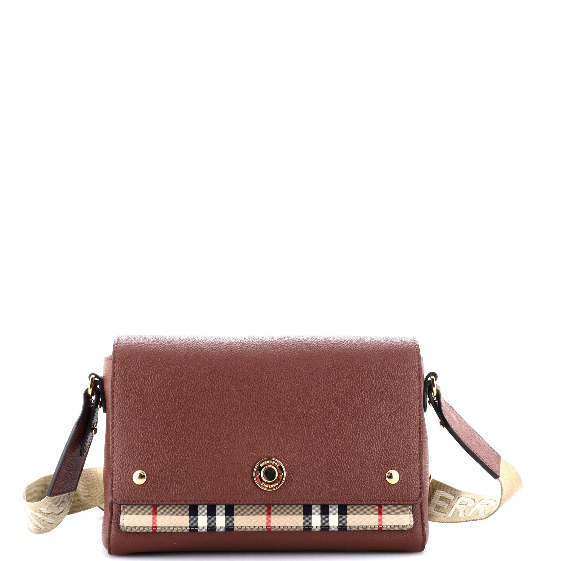 Note Crossbody Bag Leather with Vintage Check Canvas Medium