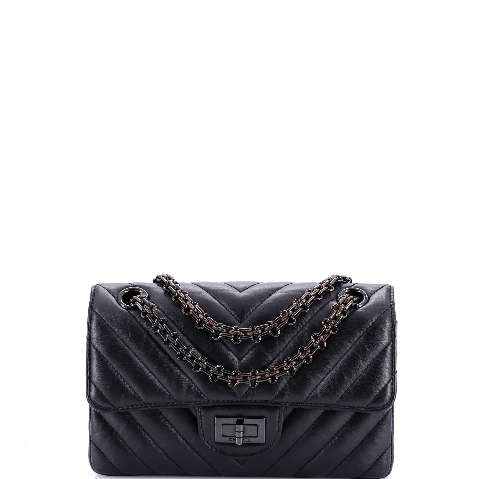 Chanel So Black Reissue 2.55 Flap Bag Chevron Aged Calfskin Mini