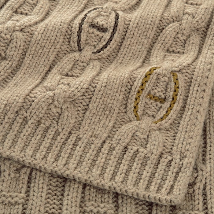 Beige Tri-maillon Details Cuir Muffler