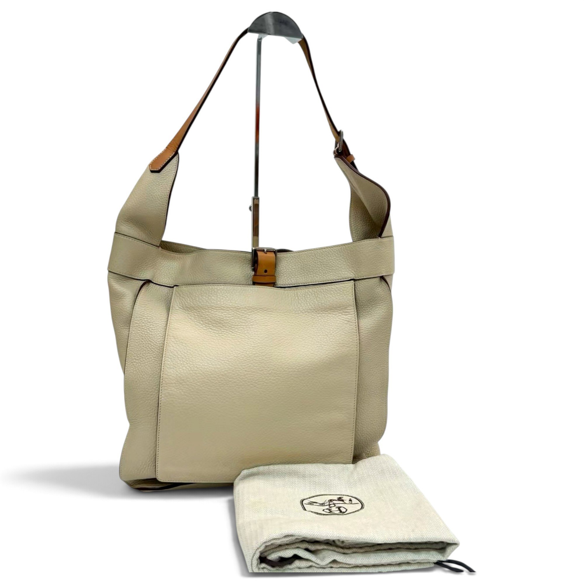 Hermes Marwari Handbag Beige Clemence Leather