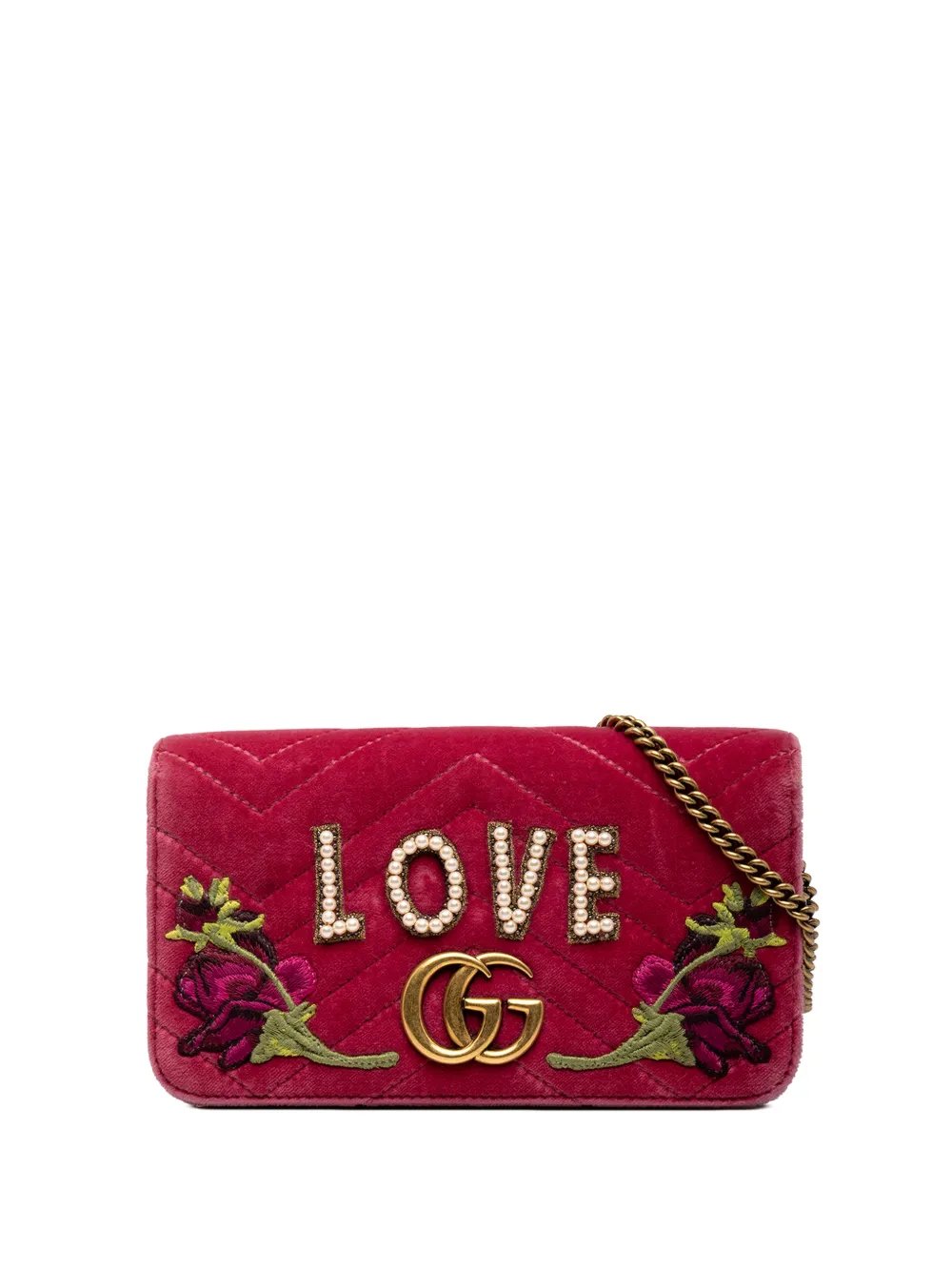 2000-2015 Mini GG Marmont Embroidered Matelasse Velvet Love Wallet On Chain crossbody bag