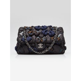 Chanel Black/Navy Blue Puffy Nylon and Tweed Bubble Flap Bag